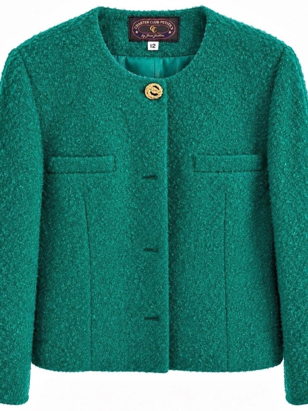 Vintage Charter Club Petites by Jane Justin Emerald Bouclé Jacket